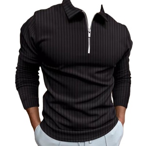 เสื้อโปโลข้ามพรมแดนสำหรับฤดูใบไม้ร่วง/ฤดูหนาว เสื้อโปโลชายแขนยาวลายทางมีซิป - Product Image 4