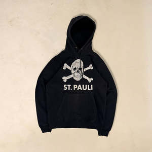 Sweat à capuche Y2K ST Pauli effet usé noir 100% coton French Terry taille XL zippé avec impression sérigraphique et broderie 3D - Product Image 4