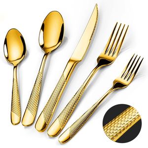 Stainless Steel Utensils <b>Set</b> Silverware <b>set</b> Matte rose <b>gold</b>, shiny rose <b>gold</b> <b>cutlery</b> <b>set</b> with hammered texture design LOW MOQ - Product Image 4