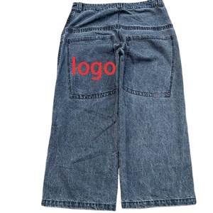 Pantalones vaqueros de pierna ancha holgados personalizados de alta calidad para hombre, 100% algodón, transpirable, estilo informal, logotipo bordado, color oscuro - Product Image 4