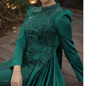 Vestido de Gala Largo Elegante Vintage con Lentejuelas y Cuentas, Antiestático, con Patrón, Manga de Malla de Poliéster en la Parte Delantera - Product Image 1