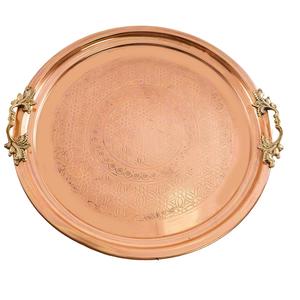 ถาดเสิร์ฟทรงกลมทองเหลืองแบบดั้งเดิม พร้อมลวดลายสลักขัดเงา ดีไซน์หรูหรา สำหรับใช้ในครัว บ้าน และงานพิธีทางศาสนา - Product Image 1