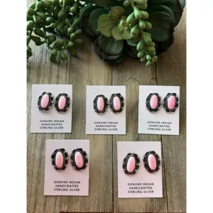 Maxine Ramirez Pink Conch Bezel <b>Set</b> <b>Stud</b> <b>Earrings</b> in <b>Sterling</b> <b>Silver</b> - Product Image 1