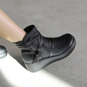 [JSHOE] Women Handmade Genuine Lambskin Leather Fleece Lined Platform Short Boots 5cm Wedge <b>Heel</b> Winter Comfort Shoes - Product Image 5