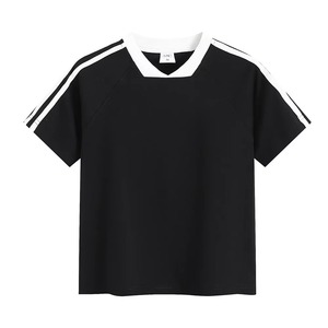 เสื้อยืดแนวสปอร์ตอินเทรนด์เสื้อยืดคอวีเสื้อแขนสีตัดกันเสื้อถักปรับแต่งได้ระบายอากาศ - Product Image 3