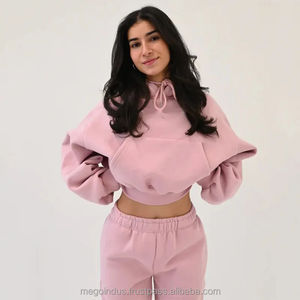 Survêtements en coton épais et doux avec logo personnalisé, femmes, sweats à capuche surdimensionnés, crop top, ensemble de sweats à capuche, ensemble de survêtements pour femmes - Product Image 1
