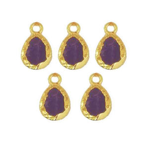 Pendentif pierre précieuse tranche de quartz rose plaqué or pour boucle d'oreille et collier - Product Image 3