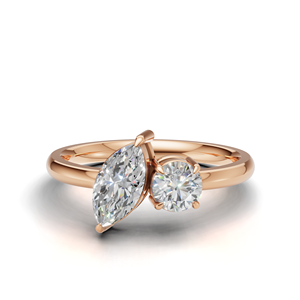 Anillo Toi Et Moi con diamante cultivado en laboratorio certificado por IGI, oro amarillo/blanco y rosa de 18 quilates, forma redonda y marquesa, anillo de compromiso para mujer - Product Image 1
