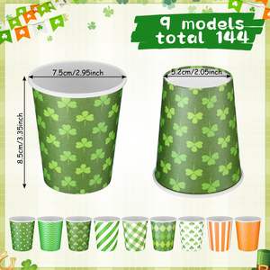 Vasos de Papel Desechables Richfull para el Día de San Patricio, 8 oz, con Diseño de Trébol Verde, Material Ecológico PET/PLA para Té, Café y Fiestas Irlandesas - Product Image 3