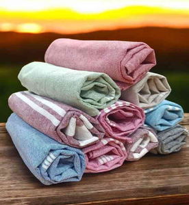 Serviettes de cuisine en coton à rayures diagonales orange et grises sont disponibles à prix de gros. - Product Image 2