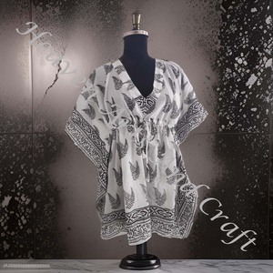 100% algodón Mujer ropa de dormir bloque de mano estampado Kaftan vestido KFCS180 peso ligero mujeres Casual ocasión desgaste corto caftán vestidos - Product Image 4