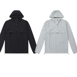 Haute qualité hommes demi-fermeture éclair tissé Plaid Polyester/coton respirant à la mode extérieur à capuche délavé plaine teint hiver - Product Image 5