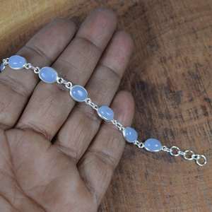 Bracelet ajustable en argent sterling 925 avec chalcédoine bleue, bijoux en pierres précieuses faits à la main, cadeau de mariage élégant pour femme - Product Image 2