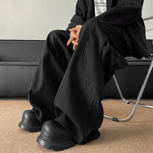 Pantalons décontractés pour hommes de couleur unie conception de trou Niche Droite jambe large Style coréen automne hiver bas masculin - Product Image 5