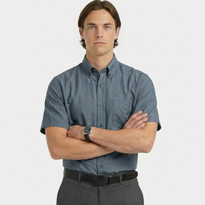 ชุดเดรสไม้ไผ่สีทึบของผู้ชายเสื้อเชิ้ตทรงทางการแขนสั้นแบบปกติเข้ารูปเป็นมิตรกับสิ่งแวดล้อม - Product Image 1