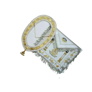 Tablier de maître maçonnique brodé à la main avec chaîne de collier blanc - Product Image 1