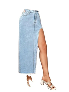 Jupe en jean délavée taille haute style streetwear avec fente latérale, boutonnée, ouverte, jupe crayon pour femmes - Product Image 5