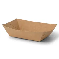 Barquettes carrées pour snacks en carton brun enduit, 800 ml, 21,5 x 16 x 5,5 cm, biodégradables et compostables - 500 pcs/carton