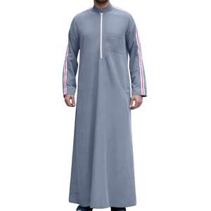 Black Islamic Jubba for Men Long Sleeve Silver Embroidery <b>Dubai</b> Style Muslim Thobe Dishdasha Ramadan Prayer Wear <b>Kaftan</b> - Product Image 4