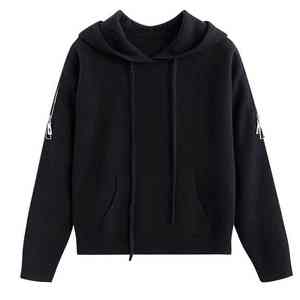 CUSTOM à la mode doux femmes 100% laine hiver pull fermeture éclair à manches longues pull à capuche - Product Image 3