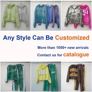 ชุดเซ็ตเสื้อฮู้ดดี้และกางเกงขายาวทรงบานสไตล์สตรีทแวร์แบบวินเทจ ลวดลายปักแบบดิสเทรส ล้างสีแบบแอซิด พร้อมตะเข็บเย็บแบบย้อนยุค - Product Image 5