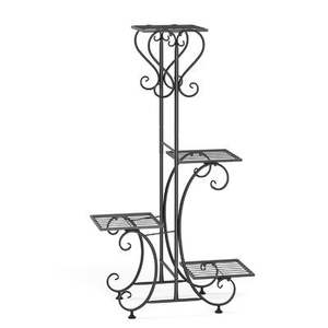Soporte decorativo de flores de hierro con curvas suaves, acabado antiguo y detalles tallados a mano para una configuración de jardín de estilo atemporal - Product Image 1