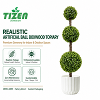 Boule de buis artificielle de 120 cm, plante topiaire en pot triple, pot blanc, matériau PE, résistant aux UV, pour décoration intérieure et extérieure