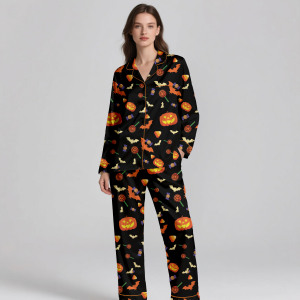 Pyjama de Noël pour femmes de qualité supérieure, 100% satin de soie, respirant, imprimé personnalisé, ensemble de nuit pour l'été et le printemps - Product Image 1