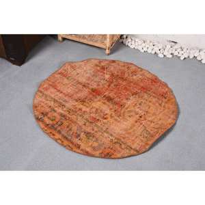 Alfombra de lana rústica naranja de área grande, diseño de retazos rectangulares hechos a mano de 330x330 pies para sala de estar, coche con respaldo de látex - Product Image 2