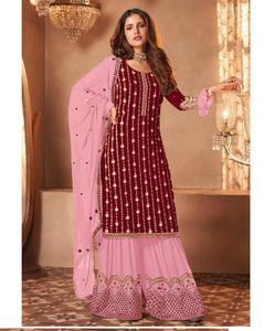 2022 Costume ethnique exclusif Faux Georgette Sharara Palazzo avec Dupatta Nouveau lancement et prix raisonnable pour les fêtes de mariage - Product Image 1