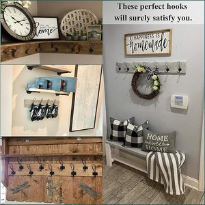 Ganchos de entrada rústicos incluidos con tornillo de Metal, decoración negra, ganchos para abrigos rústicos montados en la pared, organizador Vintage Doble - Product Image 5