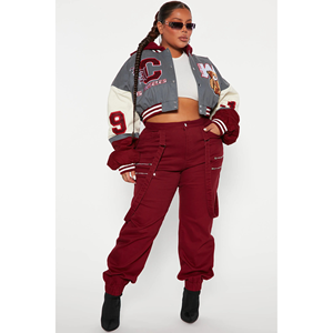 Qualité supérieure Corps court Varsity veste en peau de mouton à capuche grande taille chinelle broderie patch blouson aviateur pour dames - Product Image 5