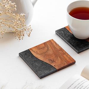 Resin and Wood Fusion Stone Coaster <b>Set</b>, <b>Artistic</b> Handmade Drink Mats for Coffee Table, Dining Setup, and Home Decor - Product Image 3