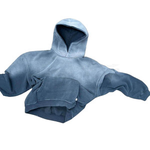 100% coton lavé à l'acide hommes à capuche Vintage en détresse Boxy Fit pull 500Gsm blanc français éponge surdimensionné à capuche - Product Image 3