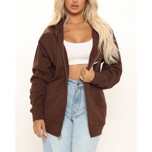 เสื้อฮู้ดซิปผู้หญิงแบบเรียบง่าย ขนาดใหญ่พิเศษ ผ้าเฟรนช์เทอร์รี่ 100% ผ้าฝ้ายฟลีซหนานุ่ม คุณภาพสูง - Product Image 1