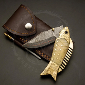 Couteau à poisson pliant en acier Damas de haute qualité avec manche confortable en os de chameau, prise en main solide, couteau de camping personnalisable - Product Image 2