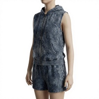 Ensemble short et sweat à capuche sans manches NAIMAT ABBAS pour homme, 100 % coton molletonné, délavé à l'acide, gilet zippé respirant et durable, séchage rapide