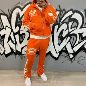 Ensembles de pantalons de survêtement brodés avec logo personnalisé et sweat à capuche zippé Streetwear survêtement zippé vintage survêtement deux pièces pour hommes - Product Image 2