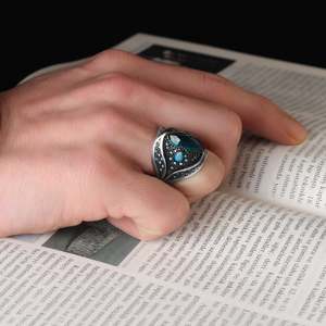 Wholesale Azuris 925 Sterling Silver Men's <b>Ring</b> with Natural Stone Agate Handmade in <b>Turkey</b> VALKH1177 - Product Image 2