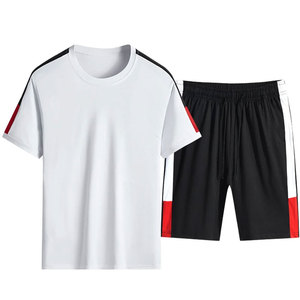 Casual Men's Two-Piece Summer Loungewear Contrast Color Solid Print Pattern <b>Knitted</b> Fabric Short Sleeve Shirt <b>Sets</b> - Product Image 4