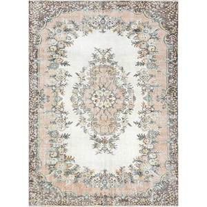 พรมขนสัตว์ถักมือสไตล์วินเทจ สีเบจและสีน้ำตาล ลายเหรียญแบบนามธรรม รูปทรงสี่เหลี่ยมผืนผ้า สำหรับห้องนั่งเล่นหรือทางเดินในบ้าน รุ่น Pae-2750 - Product Image 1