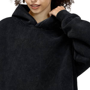 Haute qualité 100% coton Streetwear pull lavage à l'acide à capuche soleil fané poches en détresse motif à carreaux blanc lavage à l'acide sweats à capuche - Product Image 4