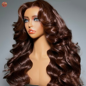 Peluca de Cabello Humano Virgen Brasileño con Ondas Naturales Color <span class=keywords><strong>Castaño</strong></span>, Peluca con Frente de Encaje Transparente para Mujer, Uso Diario y de Moda - Product Image 1