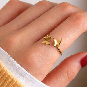 NOVAMART Fine Hallmark Bohemian Trendy Silver <b>Couple</b> Butterfly Inlay <b>Ring</b> Gold-Plated Titanium Copper Gemstone for Gift or Openi - Product Image 1