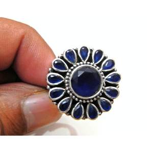 Anillo de ónix azul de Plata de Ley 925, joyería Floral hecha a mano - Product Image 6