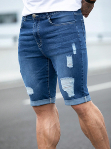 Custom Mid-Waist Summer <b>Fashion</b> Denim Shorts for Men High Quality 100% Cotton Blue Ripped Skinny Casual Streetwear Eco-Friendly - Product Image 4