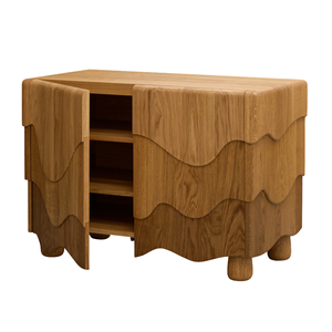 Table de chevet moderne en bois massif avec panneaux ondulés sculptés, armoire de rangement minimaliste pour chambre à coucher - Product Image 4
