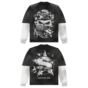 เสื้อยืดแขนยาวทรงบ็อกซี่สไตล์วินเทจ ผ้าฝ้าย 100% คุณภาพสูง ระบายอากาศได้ดี ทรงปกติ ซักย้อมสีแบบแอซิดวอช ผลิตตามสั่งสำหรับผู้ชาย สองชั้น - Product Image 2