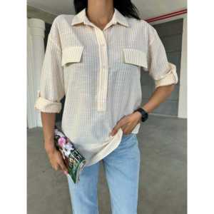 Chemise d'été décontractée en popeline avec poches à rabat, motif rayé simple - Product Image 4