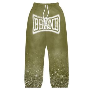 Pantalones de chándal de algodón grueso desteñidos con lavado ácido personalizados para hombre, pantalones de chándal con diamantes de imitación y logotipo bordado 3D Puff DTG - Product Image 4